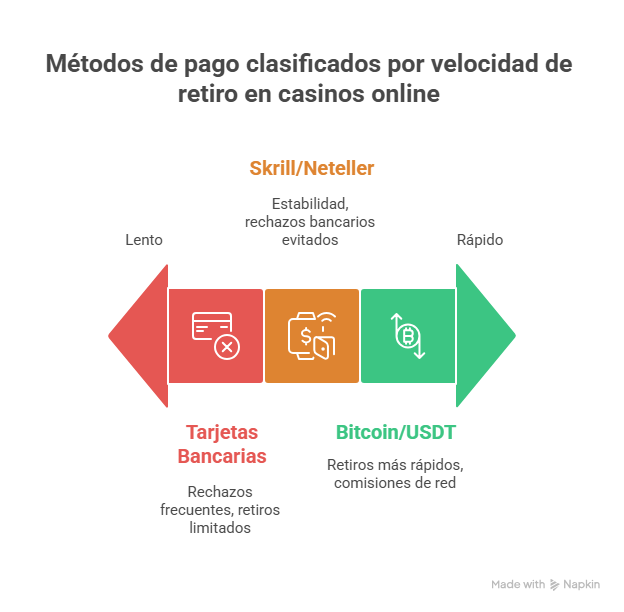 Métodos de pago clasificados por velocidad de retiro en casinos online